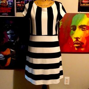 Blue and White stripped A line dress with pockets